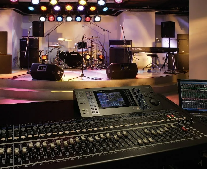 Lighting and staging equipment prepared for an event